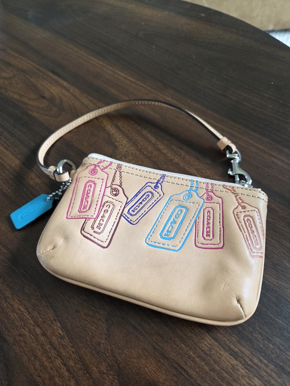Rare Coach LegacyMotif White Wristlet with Multicolor Tag Design